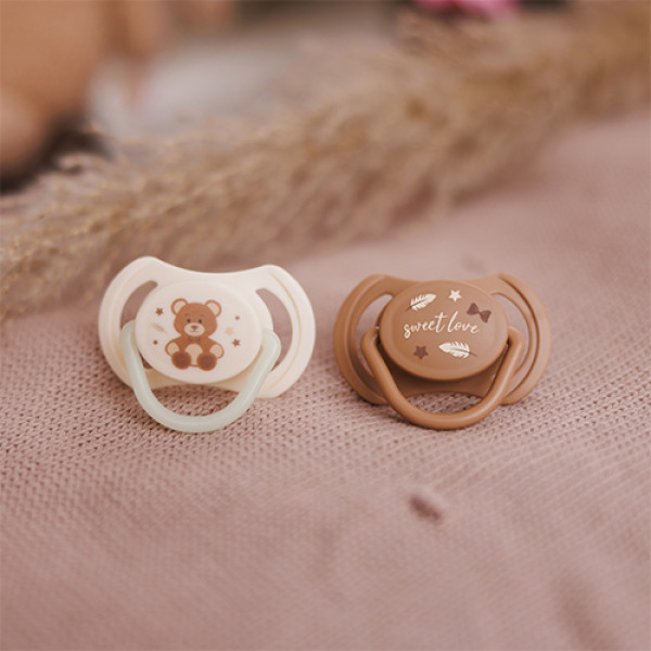 Фото - Симметричная пустышка BabyOno 0-6 мес. бежевая/коричневая (1669/01)