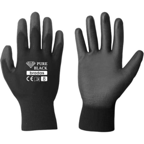Фото - Рукавички садові BRADAS Pure Black з ПУ-покриттям розмір 10 12 пар Чорні (RWPBC10)