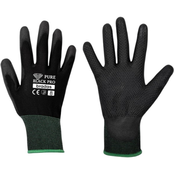 Фото - Рукавички садові BRADAS Pure Black Pro з ПУ-покриттям розмір 8 12 пар Чорні (RWPBCP8)