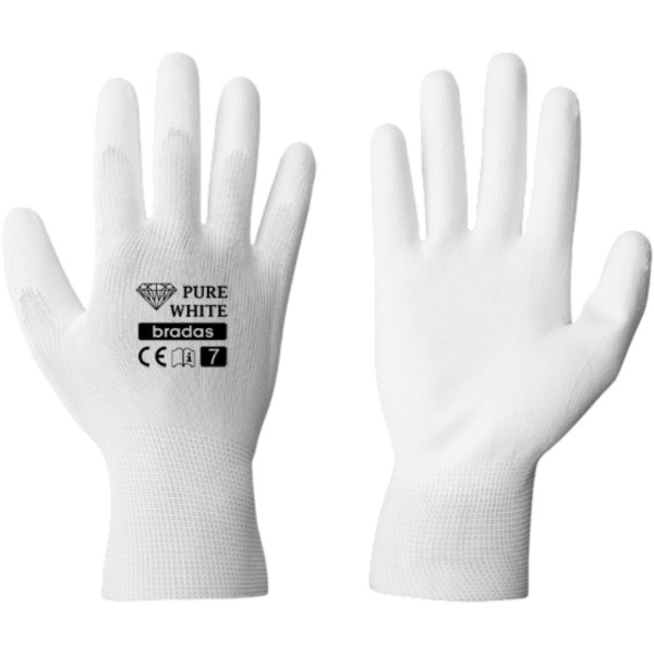 Фото - Рукавички садові BRADAS Pure White з ПУ-покриттям розмір 7 12 пар Білі (RWPWH7)