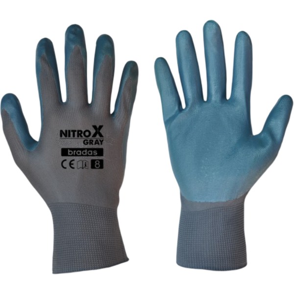 Фото - Рукавички садові BRADAS Nitrox Gray з нітриловим покриттям, розмір 10, 12 пар Сірі з блакитним (RWNGY10)