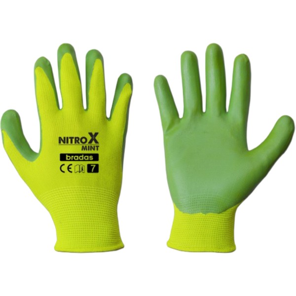 Фото - Рукавички садові BRADAS Nitrox Mint з нітриловим покриттям, розмір 8, 12 пар Салатові із зеленим (RWNM8)