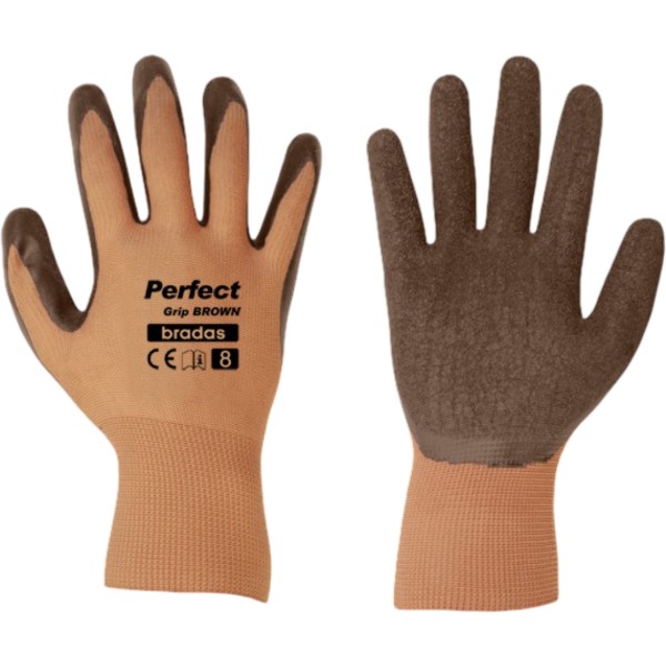 Фото - Рукавички садові BRADAS Perfect Grip Brown з латексним покриттям, розмір 8, 12 пар Коричневі (RWPGBR8)
