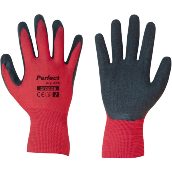 Фото - Рукавички садові BRADAS Perfect Grip Red з латексним покриттям, розмір 7, 12 пар Червоний з чорним (RWPGRD7)
