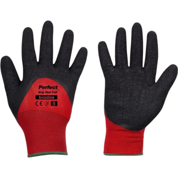 Фото - Рукавички садові BRADAS Perfect Grip Red Full з латексним покриттям, розмір 10, 12 пар Червоний з чорним (RWPGRDF10)