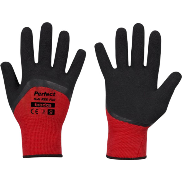 Фото - Рукавички садові BRADAS Perfect Soft Red Full з латексним покриттям, розмір 9, 12 пар Червоні (RWPSRDF9)