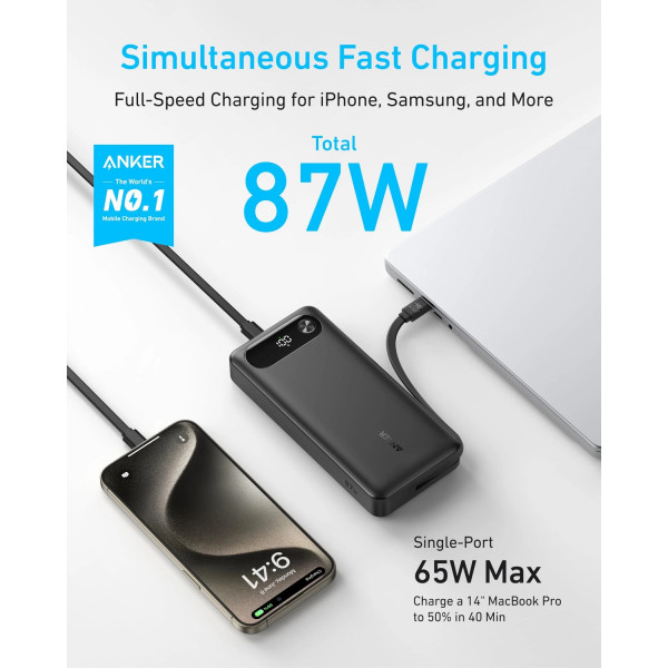 Фото - Батарея мобільна Anker PowerCore - 20000 mAh 87W PD Built-In USB-C Cable Black (A1383H11)