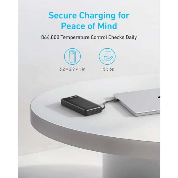 Фото - Батарея мобільна Anker PowerCore - 20000 mAh 87W PD Built-In USB-C Cable Black (A1383H11)