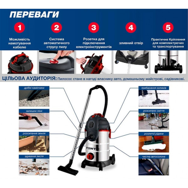 Фото - Пылесос для сухой уборки без мешка Forte VC3020SADF