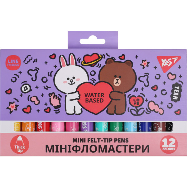 Фото - Фломастери YES 12 кол. Line Friends Mini (650594) Фото - Фломастери YES 12 кол. Line Friends Mini (650594)