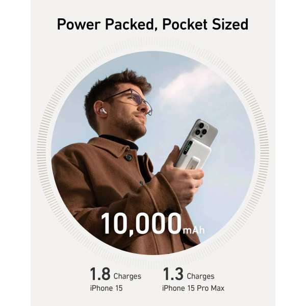 Фото - Батарея мобильная Anker MagGo 10000 mAh Qi2 15W + USB-C PD 27W White (A1654G21)