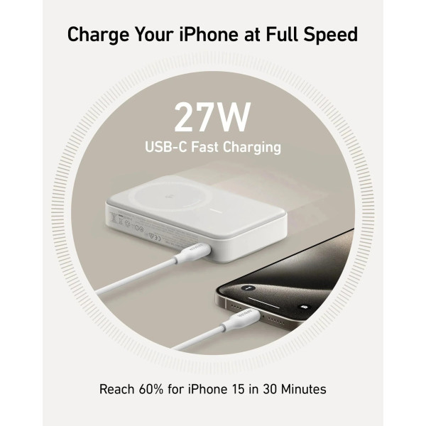 Фото - Батарея мобильная Anker MagGo 10000 mAh Qi2 15W + USB-C PD 27W White (A1654G21)
