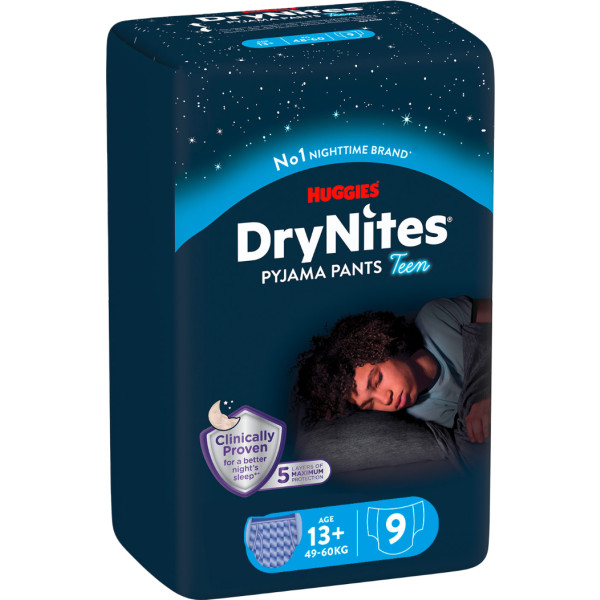 Фото - Одноразові підгузки-трусики Huggies DryNites для хлопчиків 13+ років, 9 шт. (5029053583662)