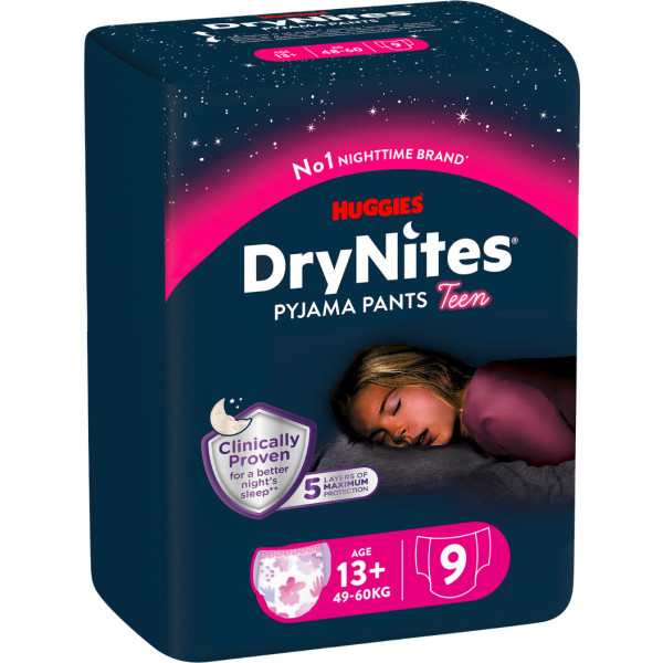 Фото - Одноразові підгузки-трусики Huggies DryNites для дівчаток 13+ років, 9 шт. (5029053583679)