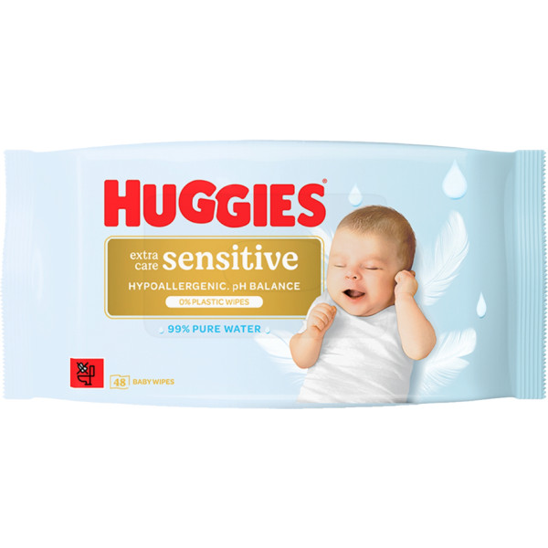Фото - Вологі серветки для немовлят Huggies Pure Extra Care Sensitive, 48 шт. (5029053585543)