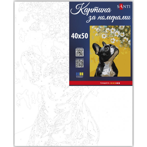 Фото - Картина за номерами Santi Бульдог і квіти 40х50 см (955746)
