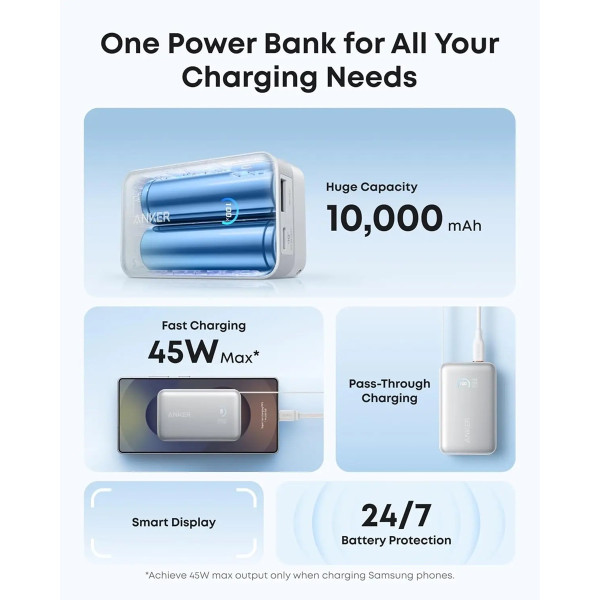Фото - Батарея мобильная Anker Nano - 10000 mAh 45W Built-In USB-C Cable White (A1638H21)