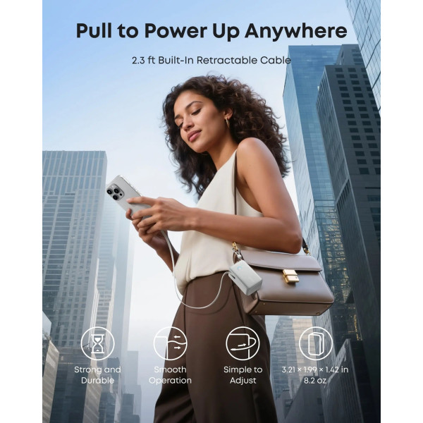 Фото - Батарея мобильная Anker Nano - 10000 mAh 45W Built-In USB-C Cable White (A1638H21)