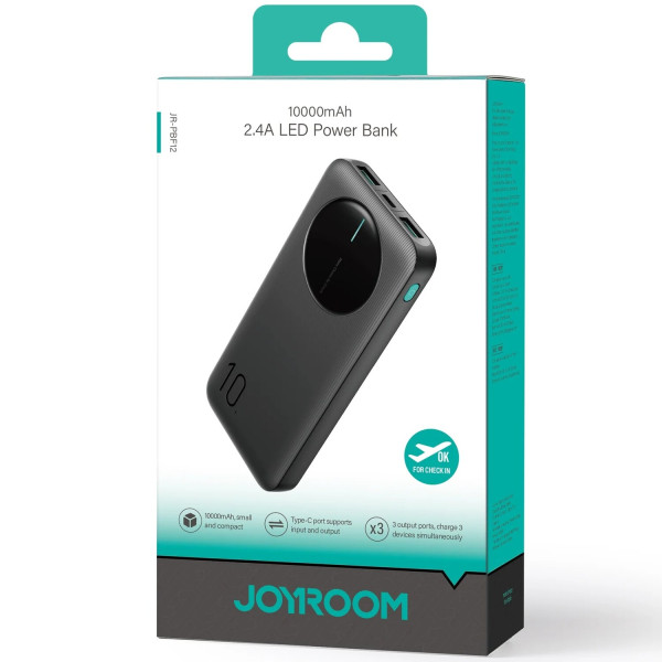 Фото - Батарея мобільна Joyroom 10000mAh 12W QC, 2xUSB-A, USB-C In/Out Black (JR-PBF12 Black)