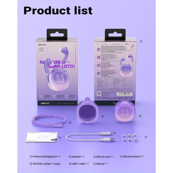Фото - Наушники вкладыши беспроводные TWS AceFast T9 grape purple (6974316282563)