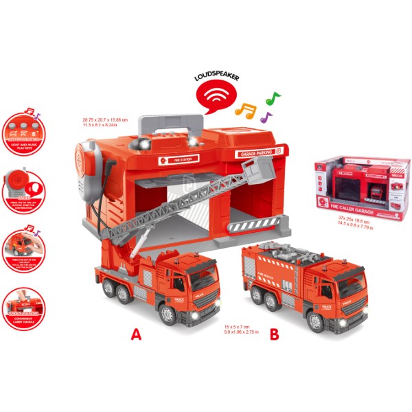 Фото - Игровой набор CHENGMEI TOYS гараж с металлической пожарной машинкой (свет, звук) (CLM-551)