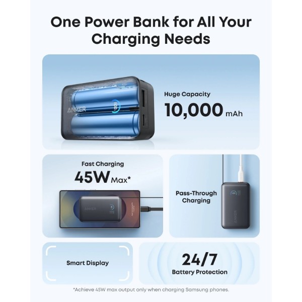 Фото - Батарея мобільна Anker Nano - 10000 mAh 45W Built-In USB-C Cable Black (A1638H11)