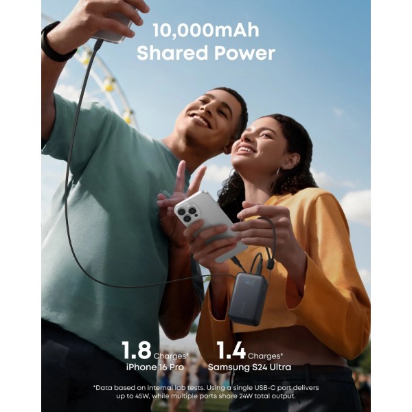 Фото - Батарея мобільна Anker Nano - 10000 mAh 45W Built-In USB-C Cable Black (A1638H11)