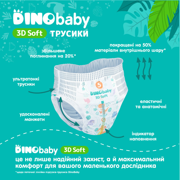 Фото - Одноразові підгузки-трусики DinoBaby 3D soft 4 (7-14кг) 32 шт. (4820204701758)