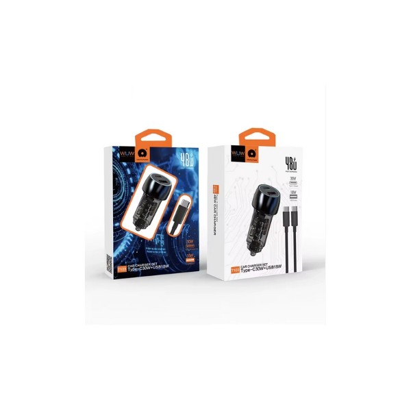 Фото - Автомобільний зарядний пристрій WUW T103C PD 30W +QC 3.0 18W black (6978749570440)
