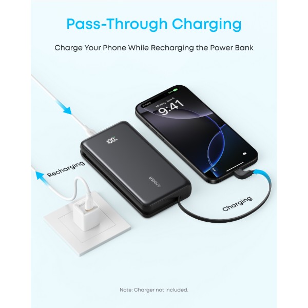 Фото - Батарея мобільна Anker 20000 mAh 22.5W Built-In USB-C Cable Black (A110EH11)