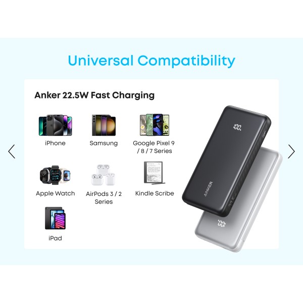 Фото - Батарея мобільна Anker 20000 mAh 22.5W Built-In USB-C Cable Black (A110EH11)