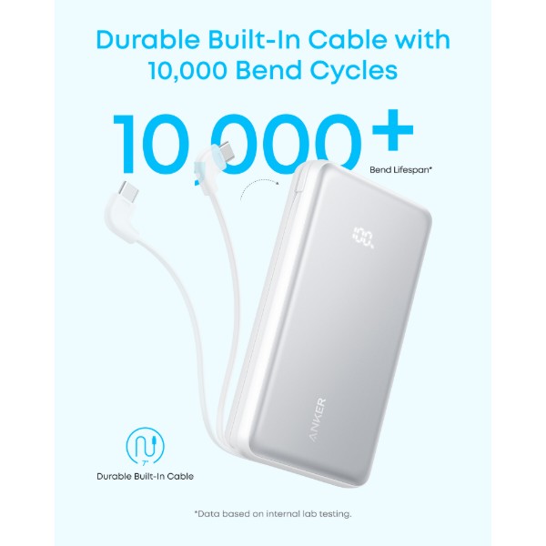 Фото - Батарея мобільна Anker 20000 mAh 22.5W Built-In USB-C Cable White (A110EH21)