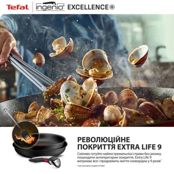 Фото - Набір сковорід зі знімною ручкою Tefal P0009653 Ingenio Exсellence+ 3 пр (22/26 см + знімна ручка)