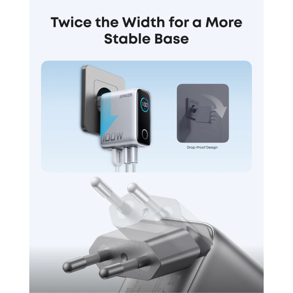 Фото - Сетевое зарядное устройство Anker GaN Charger 100W, 2xUSB-C PD & 1xUSB-A w Display and Cable Silver (B121BG41)