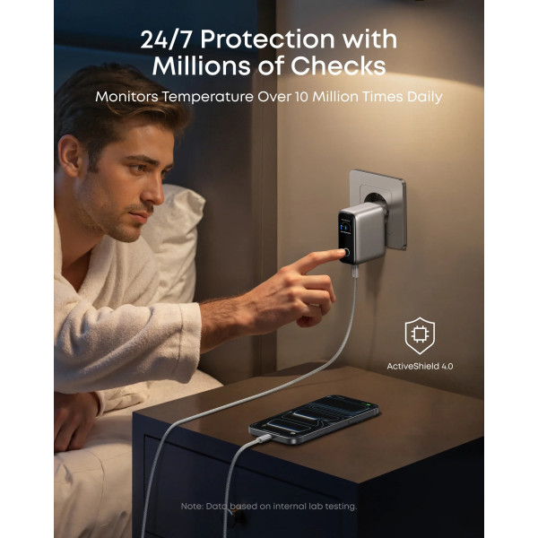 Фото - Сетевое зарядное устройство Anker GaN Charger 100W, 2xUSB-C PD & 1xUSB-A w Display and Cable Silver (B121BG41)