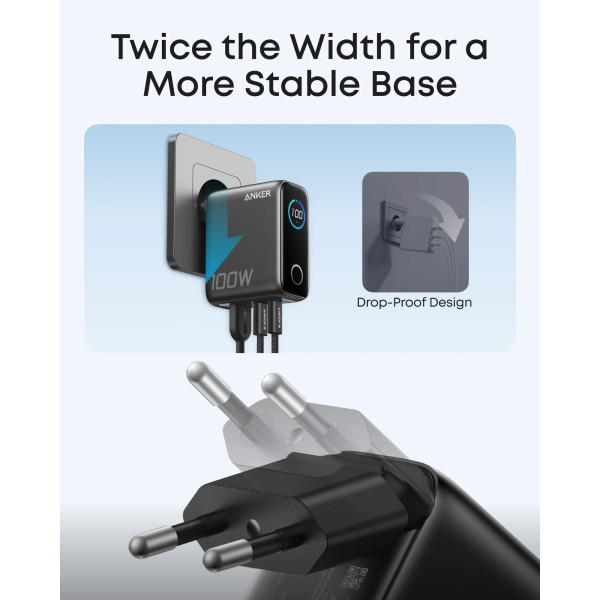 Фото - Мережевий зарядний пристрій Anker GaN Charger 100W, 2xUSB-C PD & 1xUSB-A w Display and Cable Dark Gray (B121BGZ1)