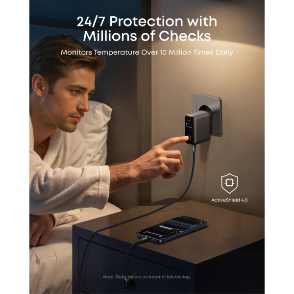 Фото - Мережевий зарядний пристрій Anker GaN Charger 100W, 2xUSB-C PD & 1xUSB-A w Display and Cable Dark Gray (B121BGZ1)