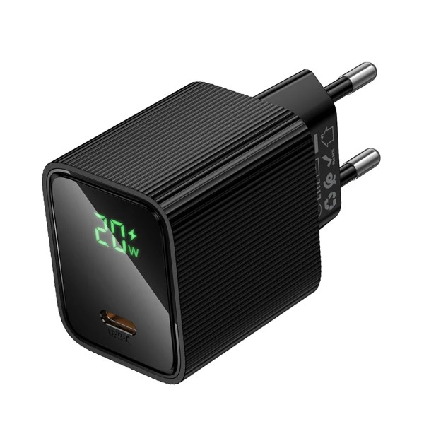 Фото - Мережевий зарядний пристрій HOCO CS82A PD20W charger with digital display(EU) Black (6942007664493)