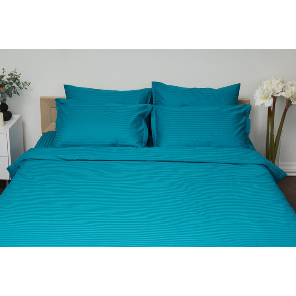 Фото - Комплект постільної білизни Moon&Star 160х220х2 нав. 2х70х70 Turkish Blue Satin Stripe (MS-820000662)