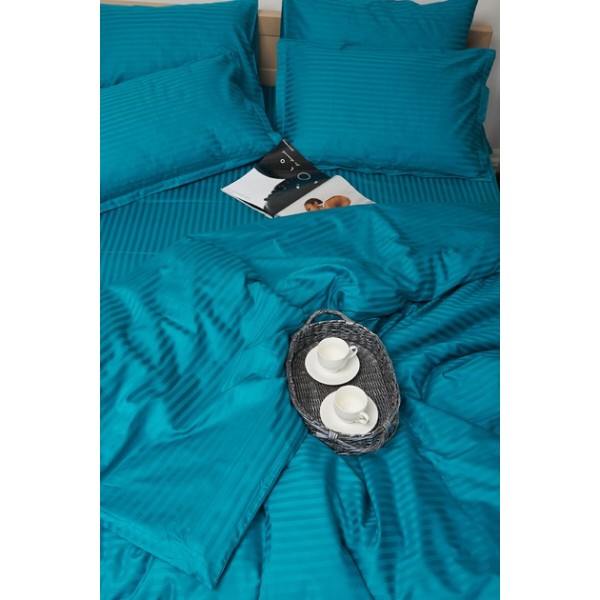 Фото - Комплект постільної білизни Moon&Star 160х220х2 нав. 4х50х70 Turkish Blue Satin Stripe (MS-820000663)