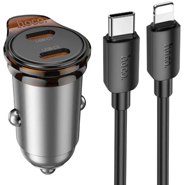 Фото - Автомобільний зарядний пристрій HOCO NZ16 PD30W car charger set(C to iP) Metal Grey (6942007644723)