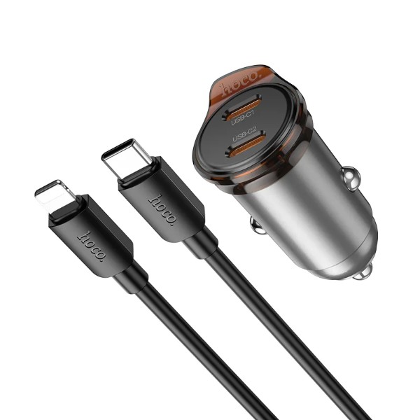 Фото - Автомобільний зарядний пристрій HOCO NZ16 PD30W car charger set(C to iP) Metal Grey (6942007644723)