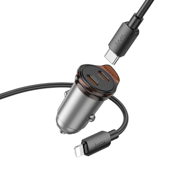 Фото - Автомобільний зарядний пристрій HOCO NZ16 PD30W car charger set(C to iP) Metal Grey (6942007644723)