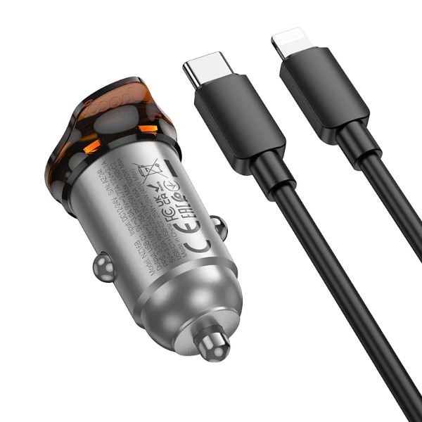 Фото - Автомобільний зарядний пристрій HOCO NZ16 PD30W car charger set(C to iP) Metal Grey (6942007644723)