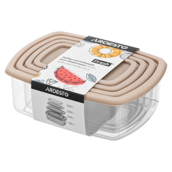 Фото - Набір харчових контейнерів ARDESTO Fresh 0.25/0.5/0.75/1.2л Beige (AR1312B)