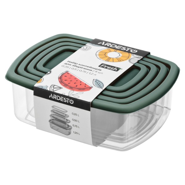 Фото - Набір ємностей для зберігання ARDESTO Fresh 0.25/0.5/0.75/1.2л Green (AR1312G)