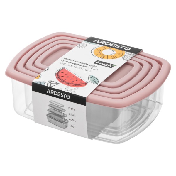 Фото - Набір ємностей для зберігання ARDESTO Fresh 0.25/0.5/0.75/1.2л Pink (AR1312P)
