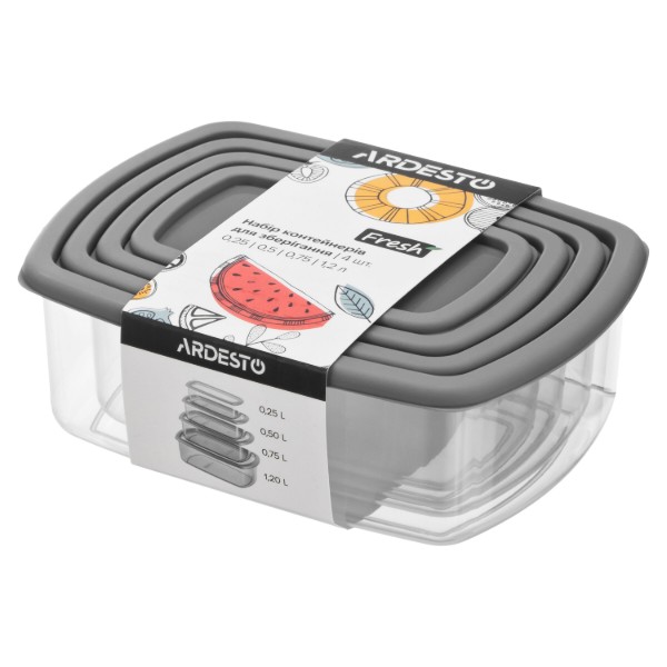 Фото - Набір ємностей для зберігання ARDESTO Fresh 0.25/0.5/0.75/1.2л Gray (AR1312R)