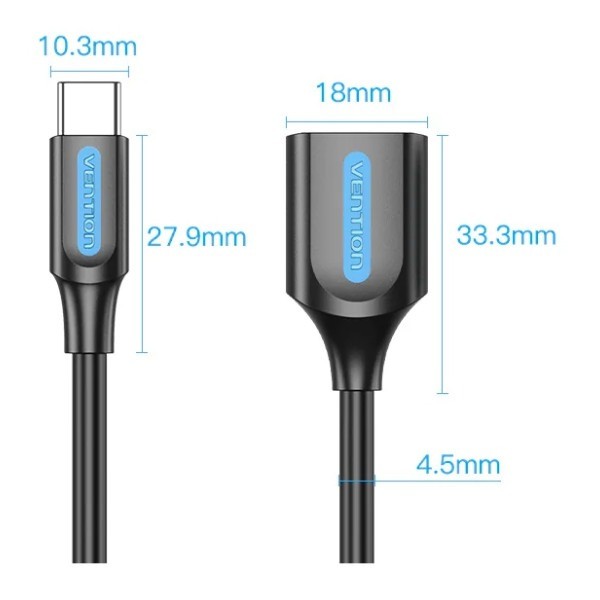 Фото - Перехідник Vention USB 2.0 Type-C --> USB AF (OTG), 0.15m (CCSBB)