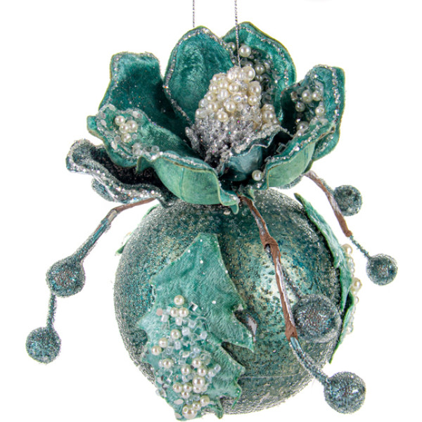 Фото - Ялинкова іграшка Lefard Куля з магнолією 9,5 см (66-163)